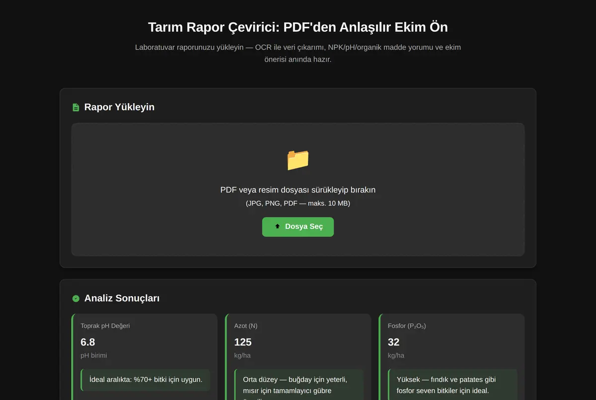 Tarım Rapor Çevirici: PDF'den Anlaşılır Ekim Ön ekran görüntüsü 2