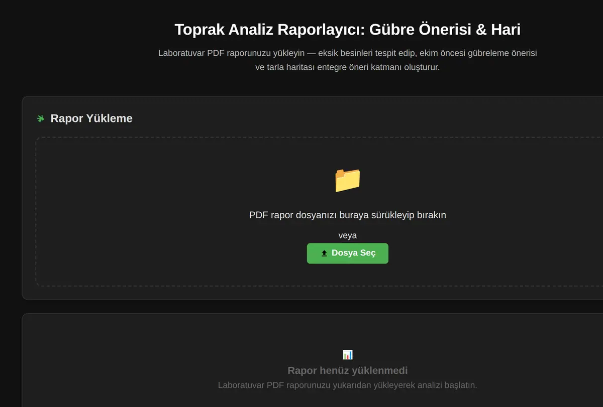 Toprak Analiz Raporlayıcı: Gübre Önerisi & Hari ekran görüntüsü