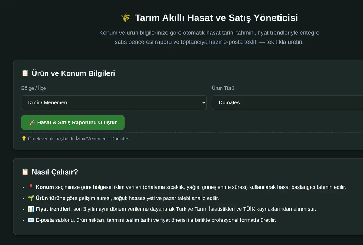 Tarım Akıllı Hasat ve Satış Yöneticisi ekran görüntüsü