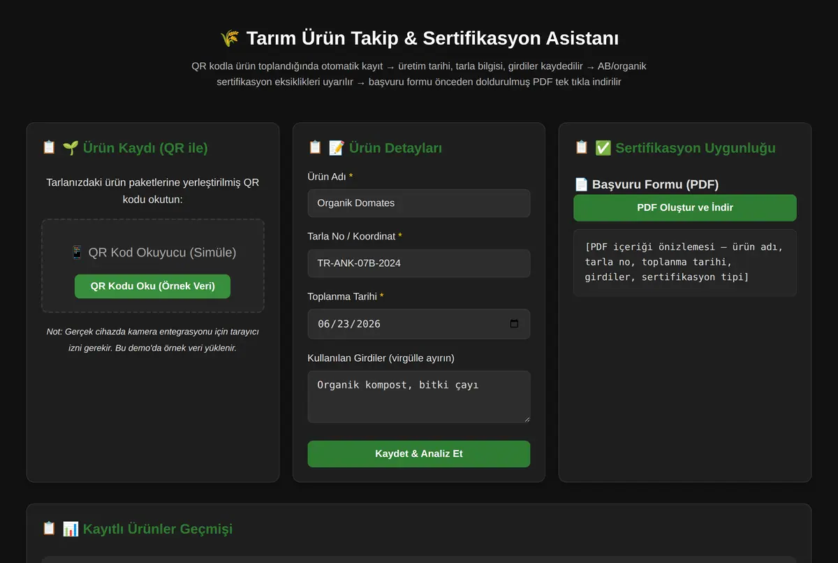 Tarım Ürün Takip & Sertifikasyon Asistanı ekran görüntüsü 2
