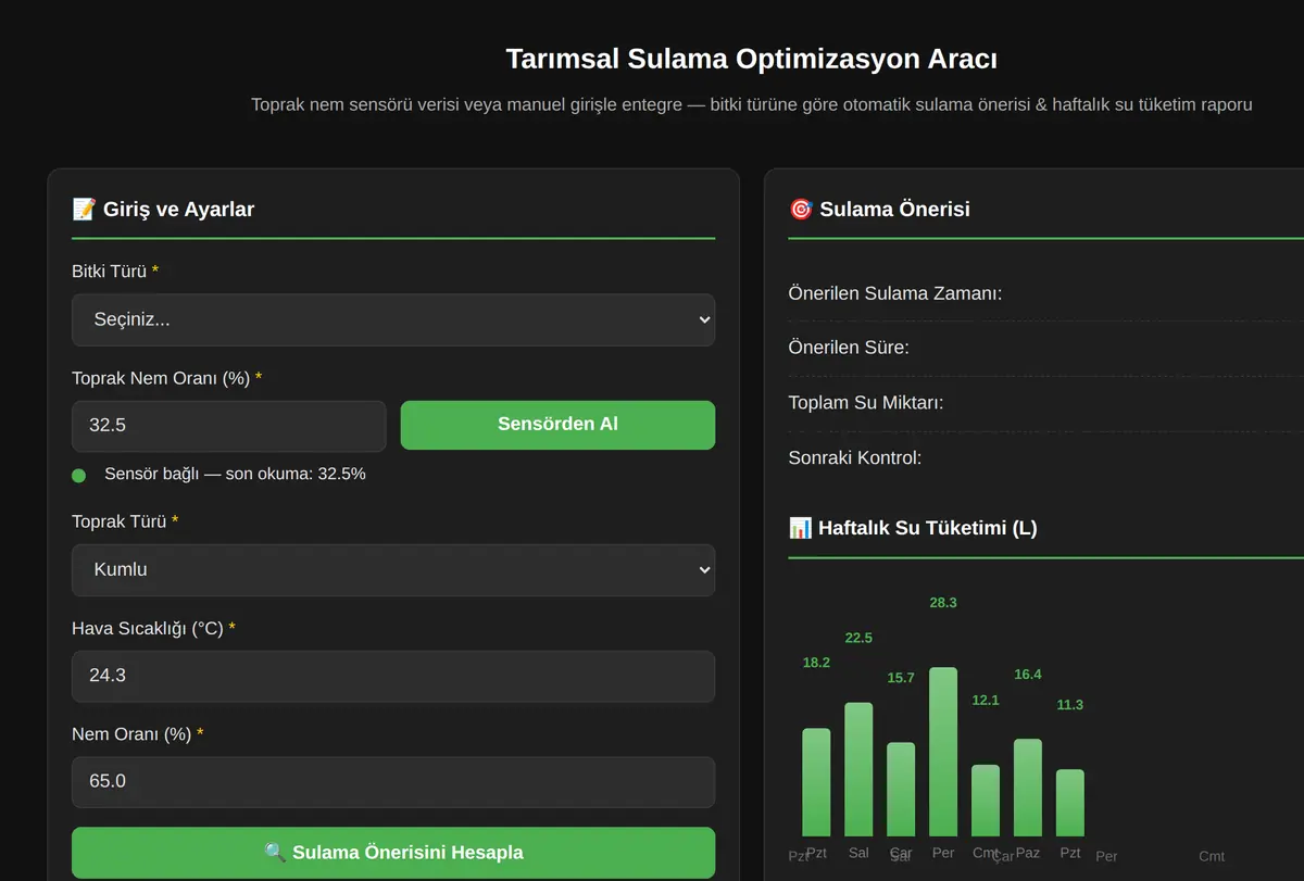 Tarımsal Sulama Optimizasyon Aracı ekran görüntüsü
