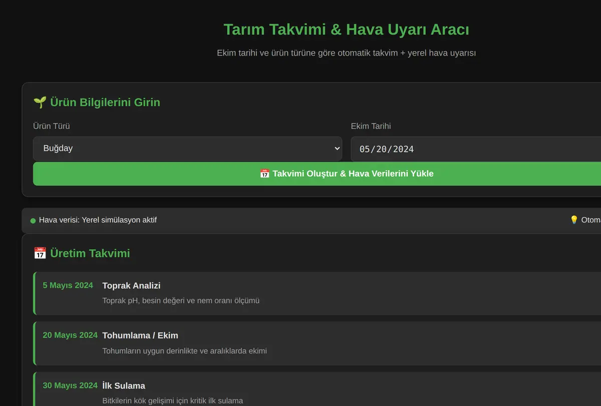 Tarım Takvimi & Hava Uyarı Aracı ekran görüntüsü