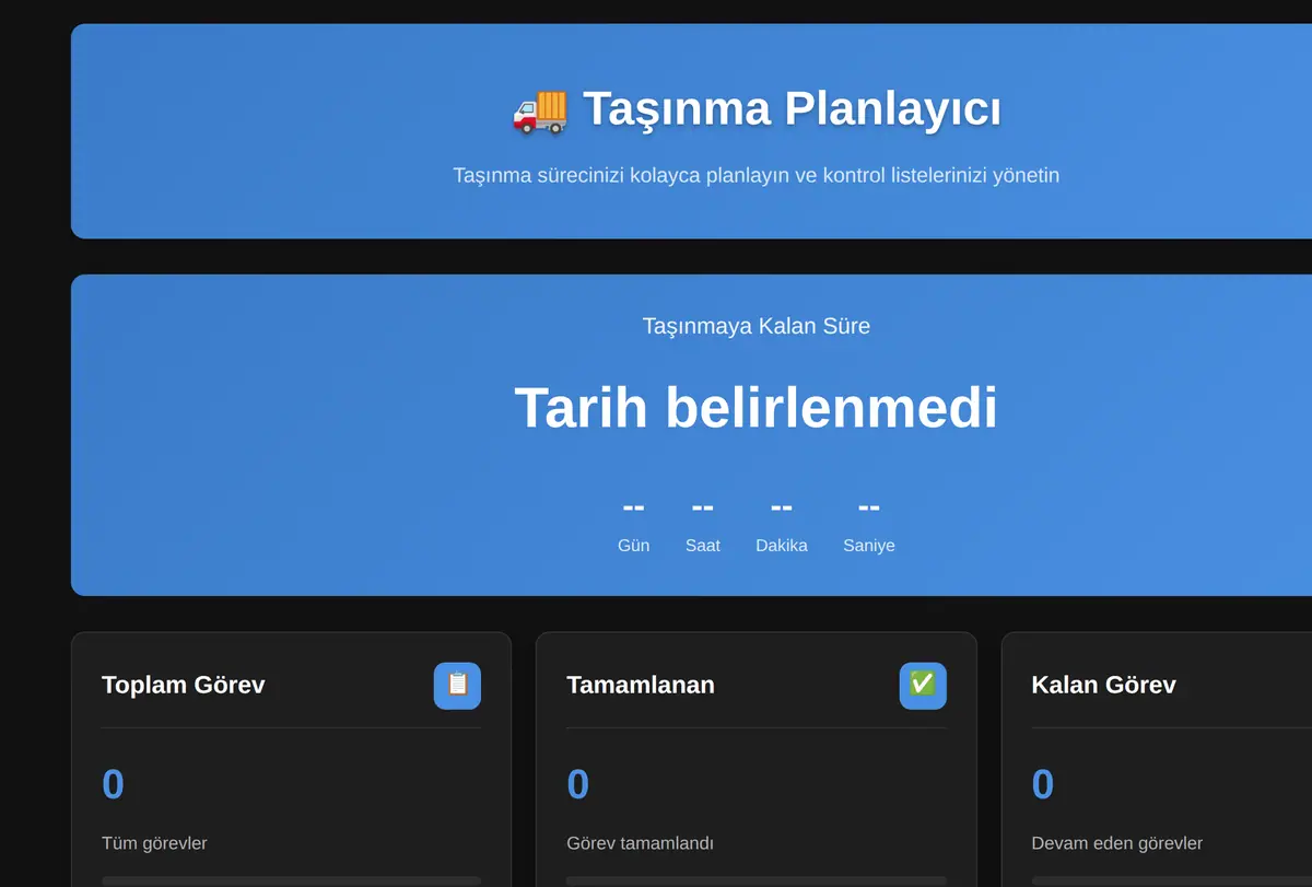 Taşınma Planlayıcı ve Kontrol Listesi ekran görüntüsü
