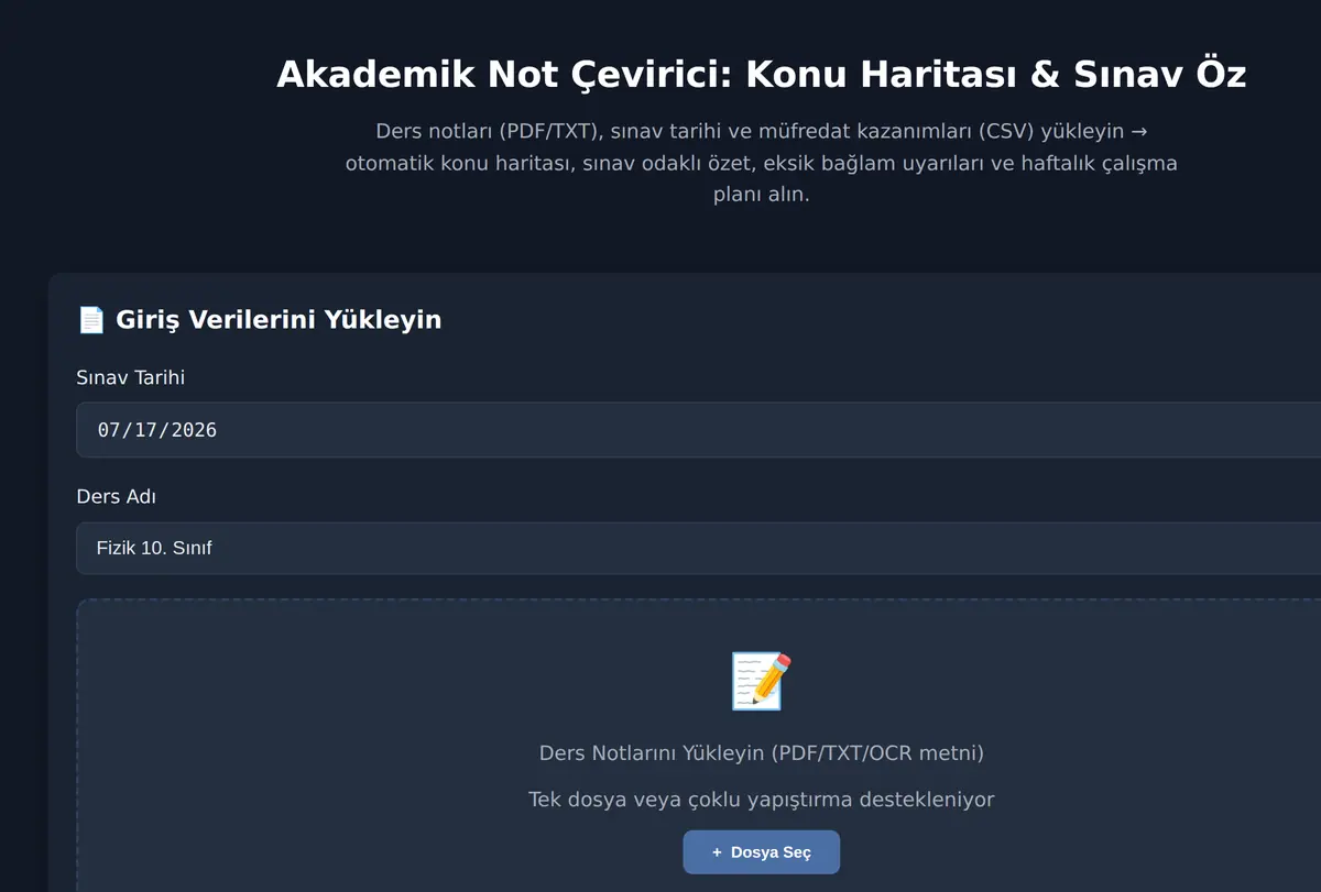 Akademik Not Çevirici: Konu Haritası & Sınav Öz ekran görüntüsü