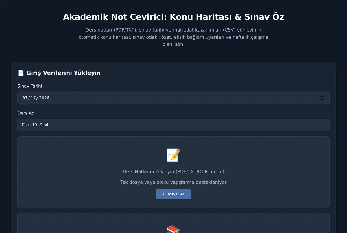 Akademik Not Çevirici: Konu Haritası & Sınav Öz ekran görüntüsü 2