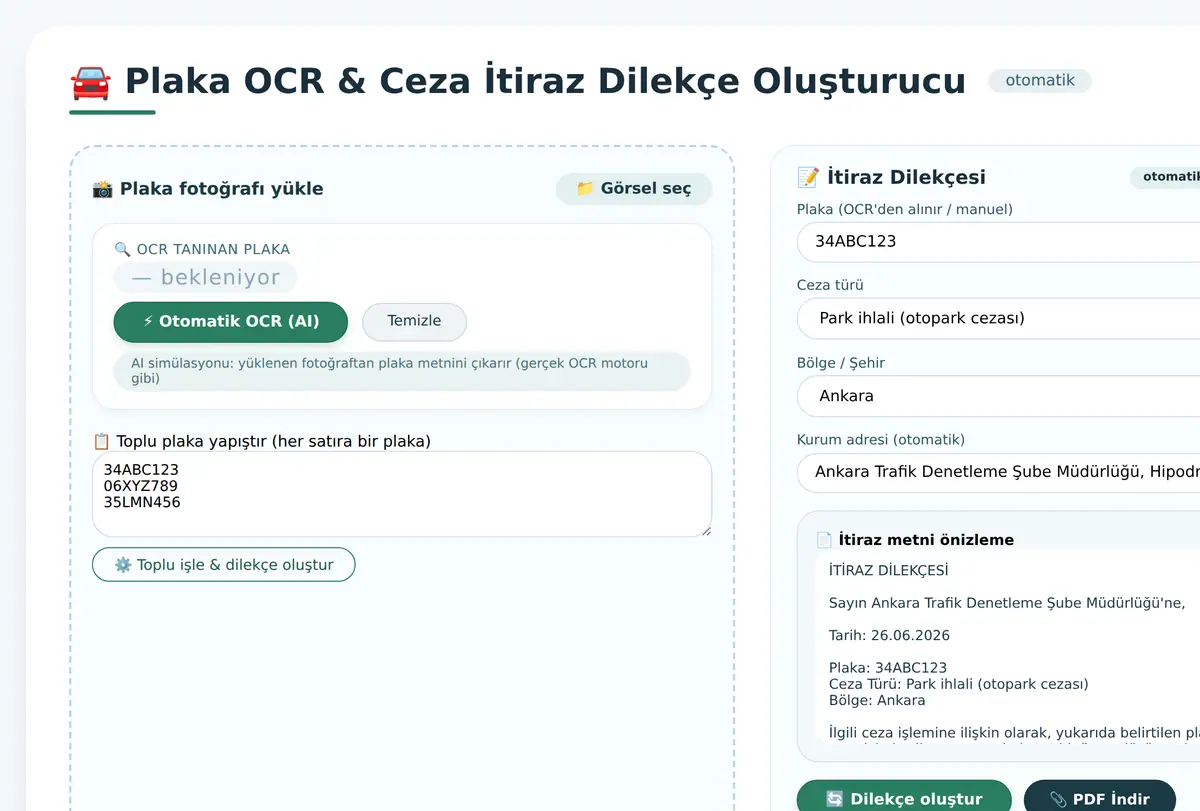 Plaka OCR & Ceza İtiraz Dilekçe Oluşturucu ekran görüntüsü