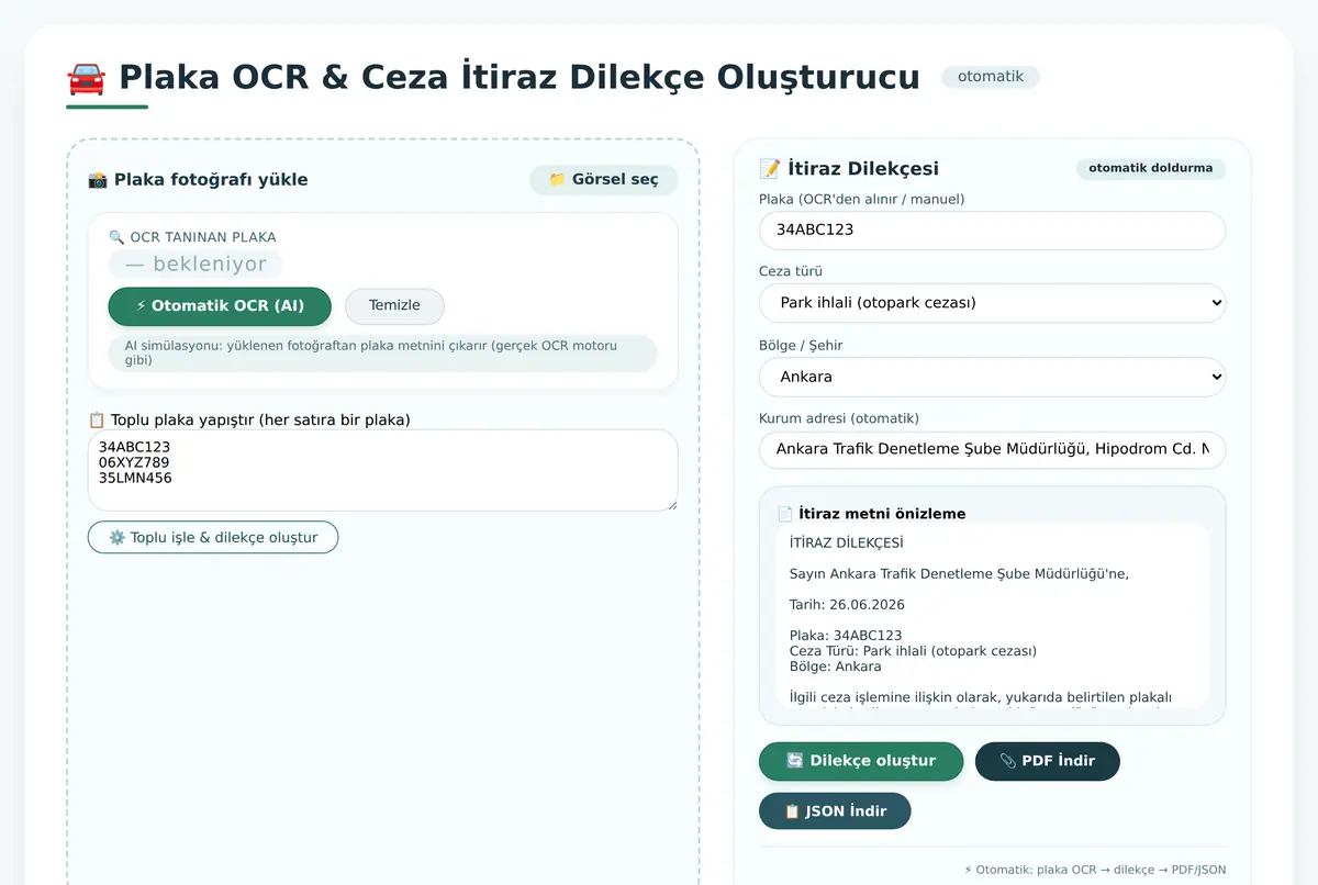 Plaka OCR & Ceza İtiraz Dilekçe Oluşturucu ekran görüntüsü 2