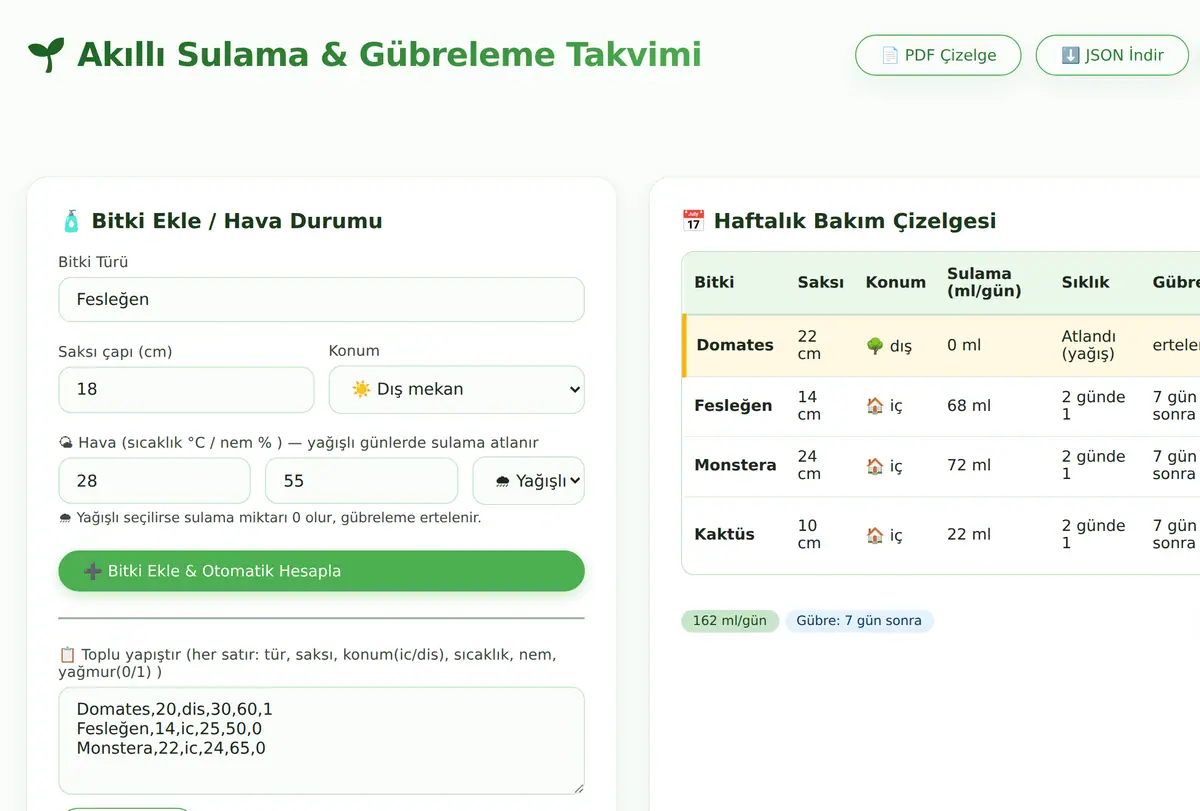 Akıllı Bitki Sulama ve Gübreleme Takvimi ekran görüntüsü