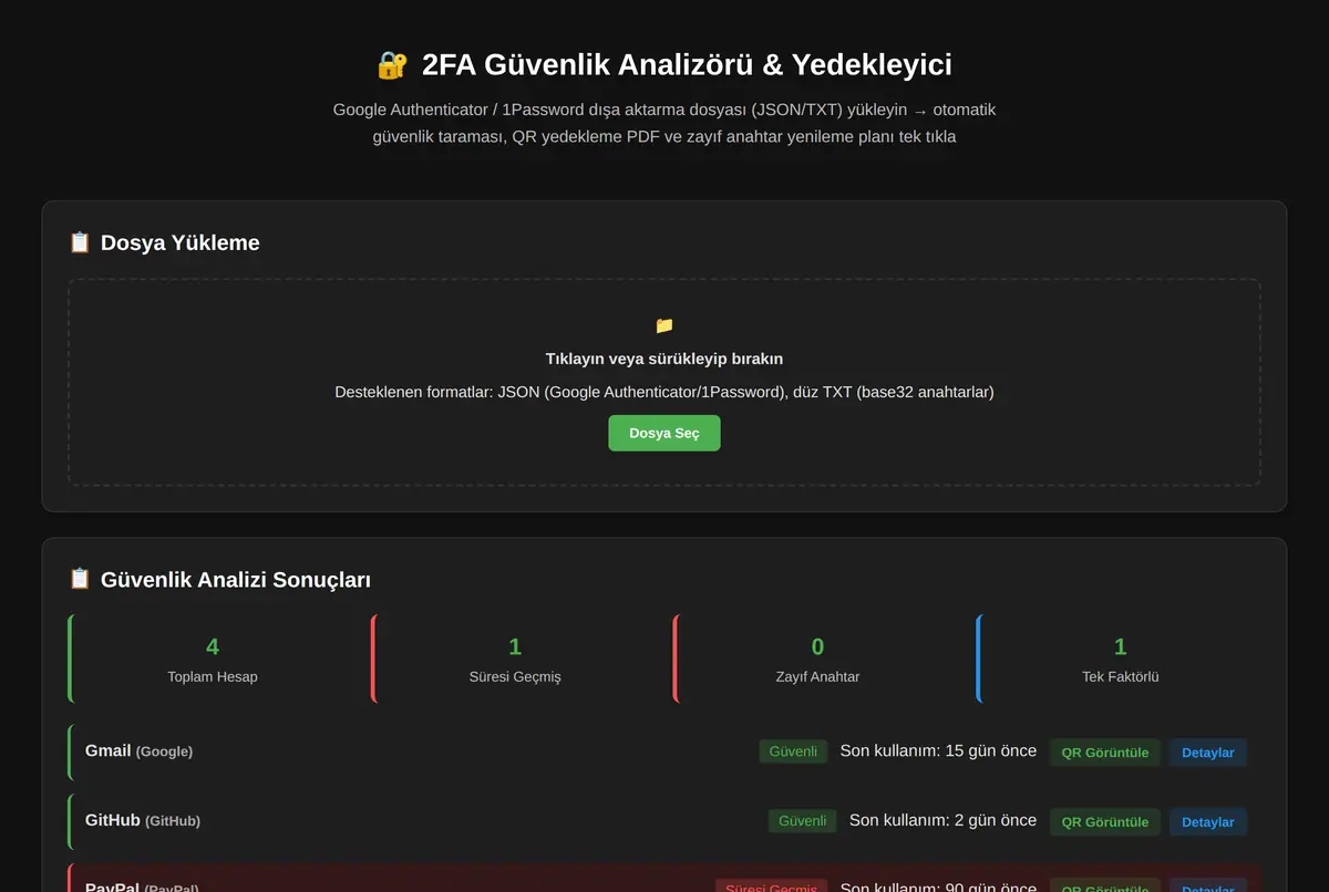 2FA Güvenlik Analizörü & Yedekleyici ekran görüntüsü 2