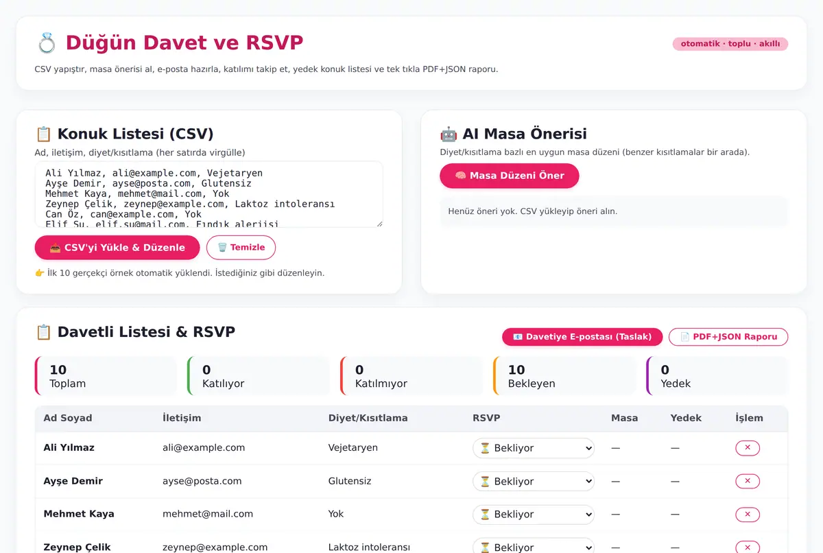 Düğün Davet ve RSVP Yönetim Aracı ekran görüntüsü 2