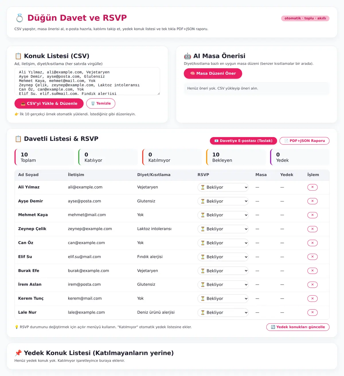 Düğün Davet ve RSVP Yönetim Aracı ekran görüntüsü 3