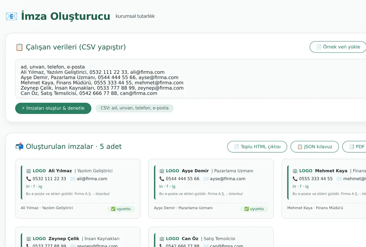 Kurumsal E-Posta İmza Oluşturucu ve Tutarlılık ekran görüntüsü