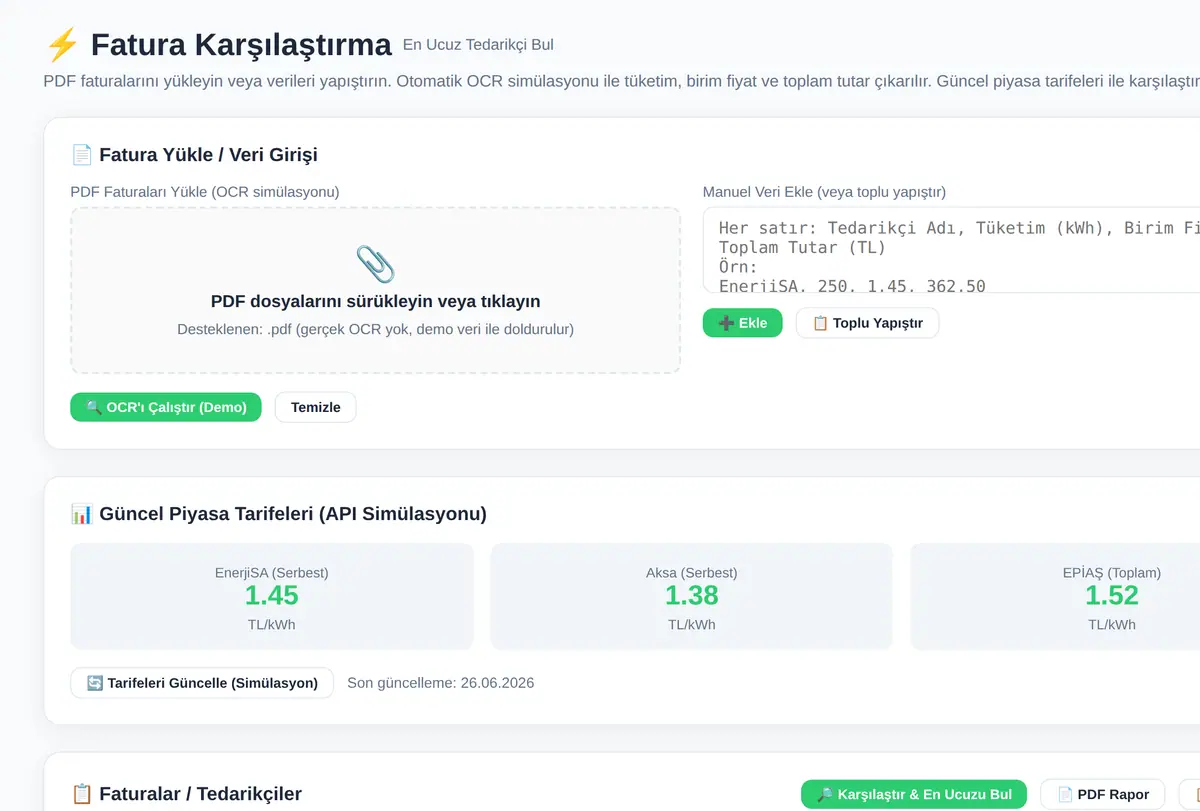 Fatura Karşılaştırma ve En Ucuz Tedarikçi Bulma ekran görüntüsü