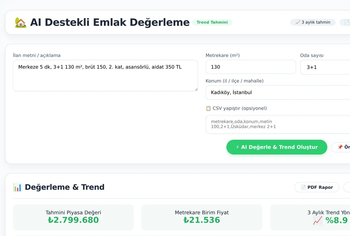AI Destekli Emlak Değerleme ve Fiyat Trendi Tahmini ekran görüntüsü