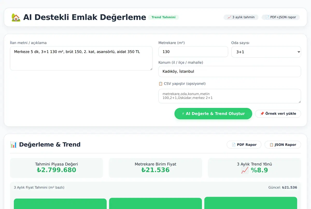 AI Destekli Emlak Değerleme ve Fiyat Trendi Tahmini ekran görüntüsü 2