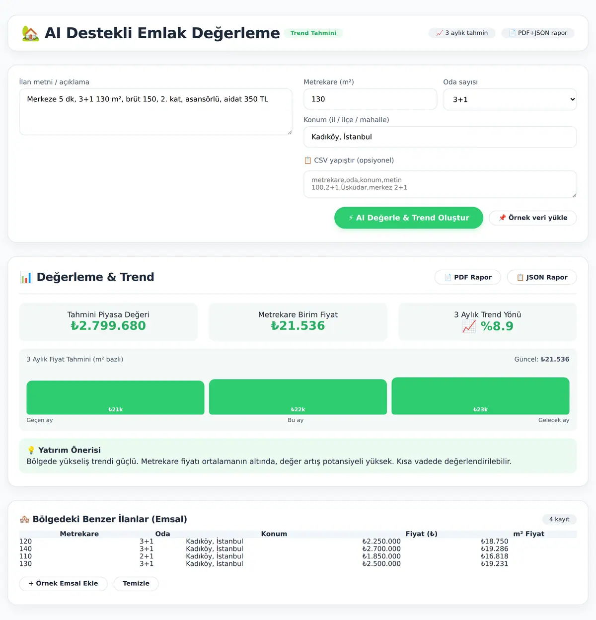 AI Destekli Emlak Değerleme ve Fiyat Trendi Tahmini ekran görüntüsü 3