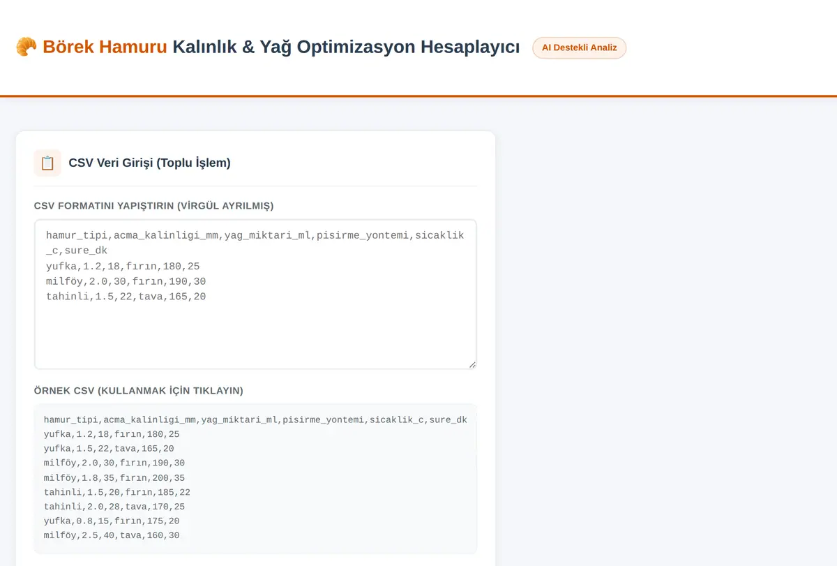 Börek Hamuru Kalınlık & Yağ Optimizasyon Hesaplayıcı ekran görüntüsü