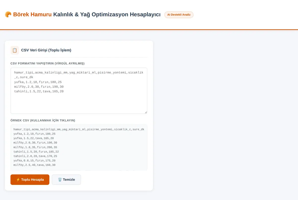 Börek Hamuru Kalınlık & Yağ Optimizasyon Hesaplayıcı ekran görüntüsü 2