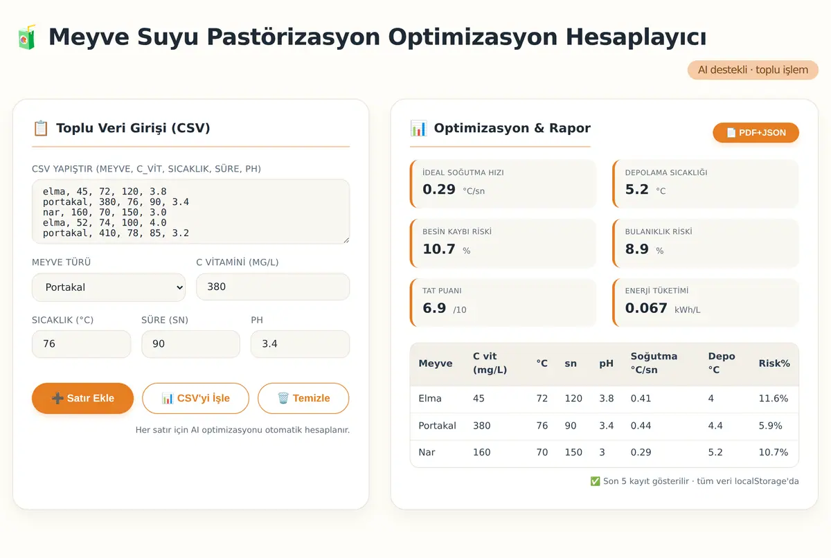 Meyve Suyu Pastörizasyon Optimizasyon Hesaplayıcı ekran görüntüsü 3