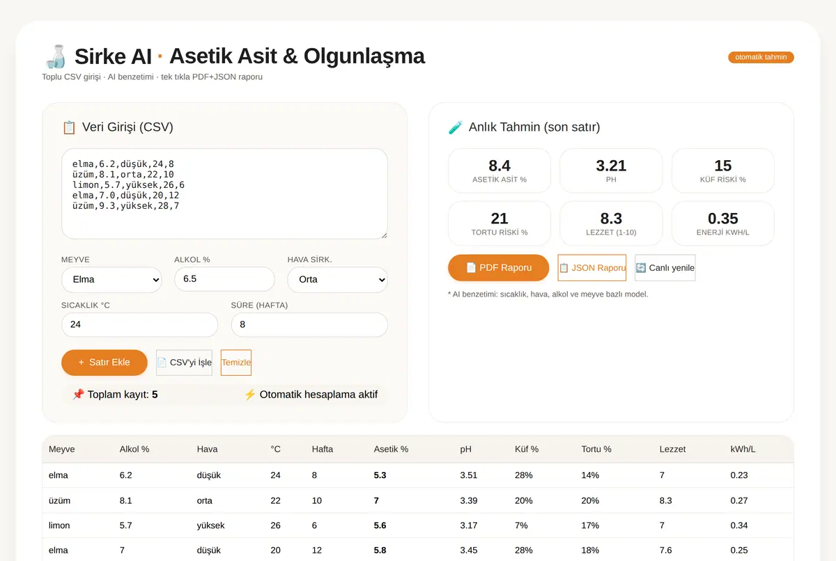 Sirke AI: Asetik Asit & Olgunlaşma Hesaplayıcı ekran görüntüsü 2