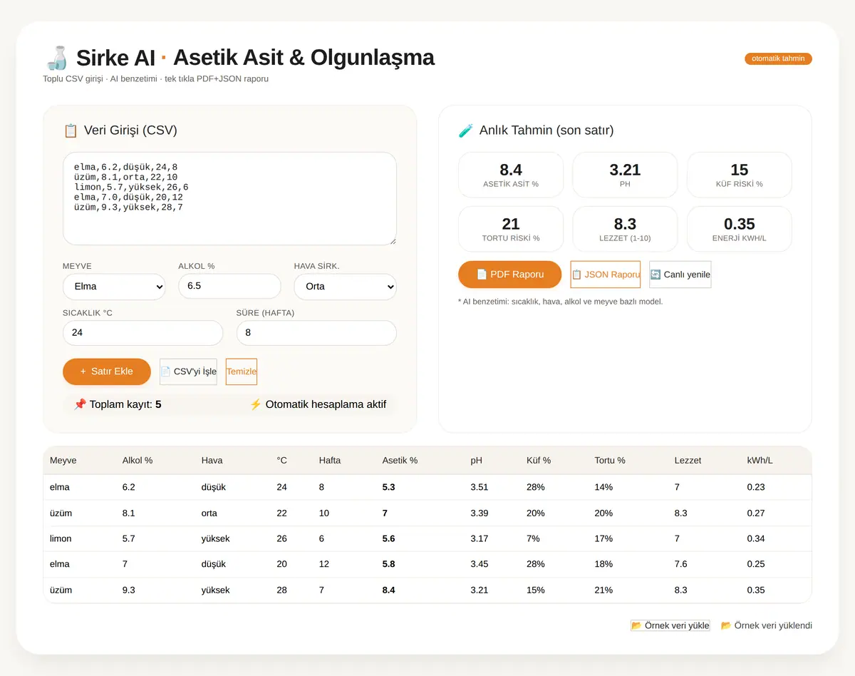 Sirke AI: Asetik Asit & Olgunlaşma Hesaplayıcı ekran görüntüsü 3