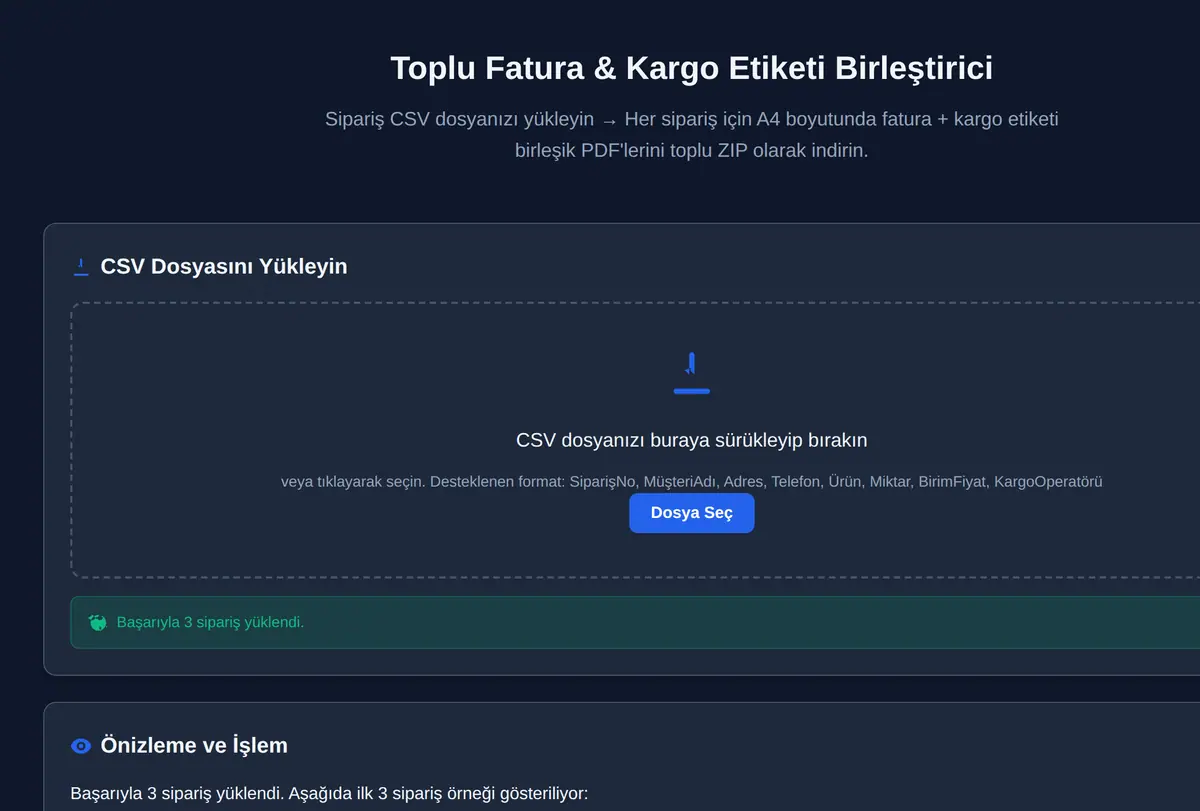 Toplu Fatura & Kargo Etiketi Birleştirici ekran görüntüsü