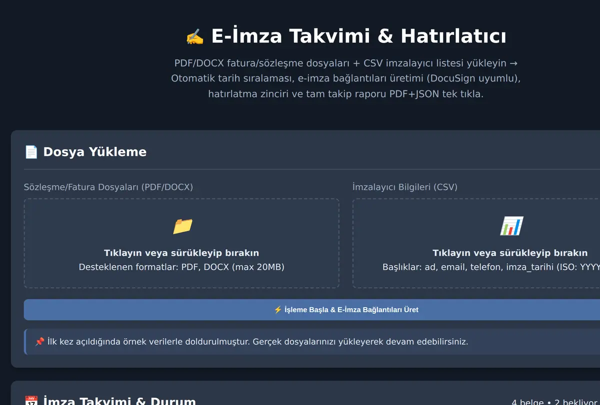 E-İmza Takvimi & Hatırlatıcı ekran görüntüsü