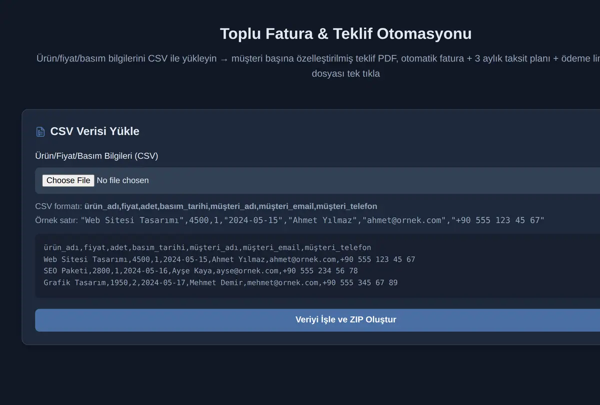 Toplu Fatura & Teklif Otomasyonu ekran görüntüsü