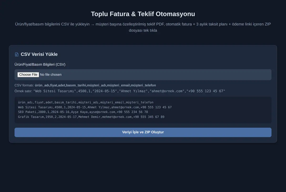 Toplu Fatura & Teklif Otomasyonu ekran görüntüsü 2