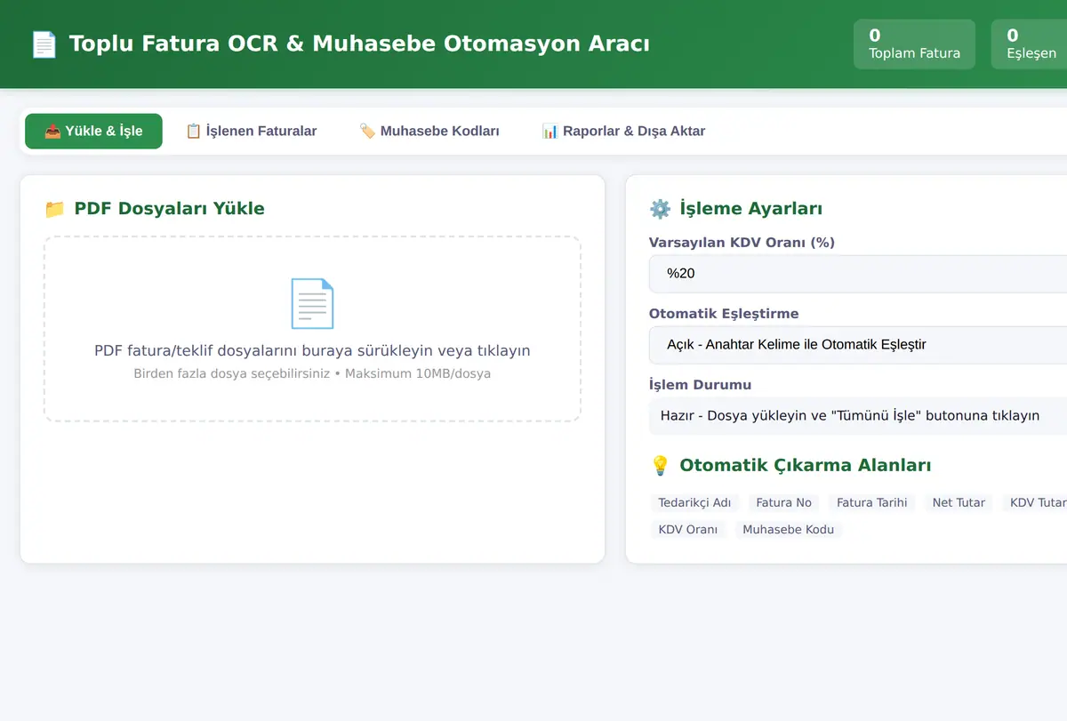 Toplu Fatura OCR & Muhasebe Otomasyon Aracı ekran görüntüsü