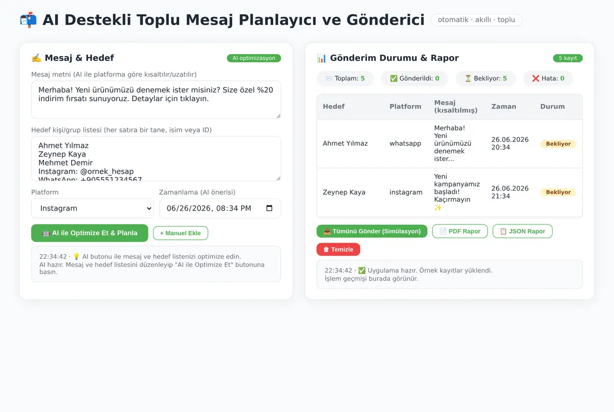AI Destekli Toplu Mesaj Planlayıcı ve Gönderici ekran görüntüsü 2