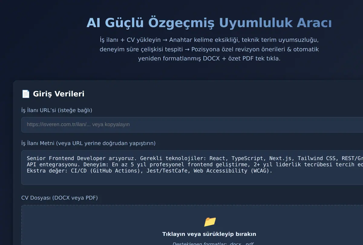 AI Güçlü Özgeçmiş Uyumluluk Aracı ekran görüntüsü