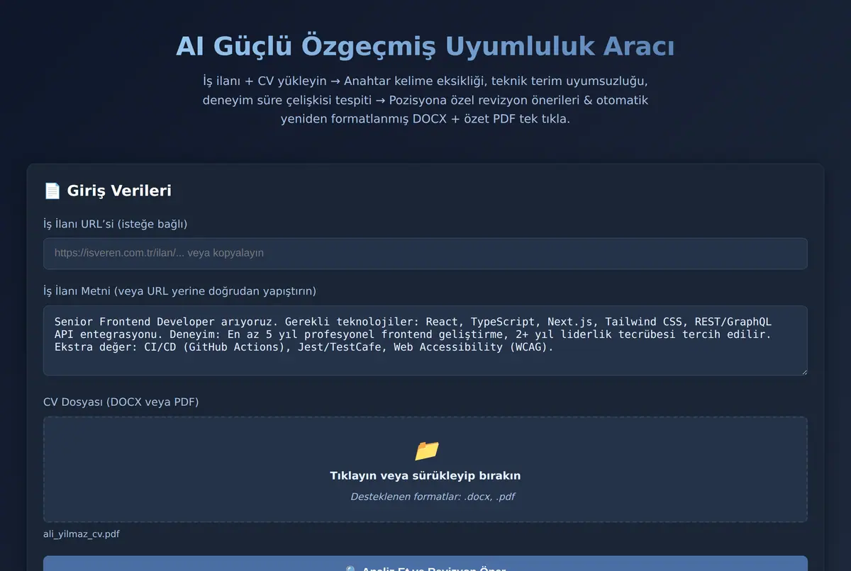 AI Güçlü Özgeçmiş Uyumluluk Aracı ekran görüntüsü 2