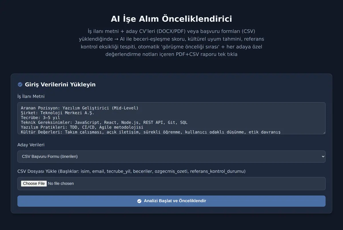 AI İşe Alım Önceliklendirici ekran görüntüsü 2