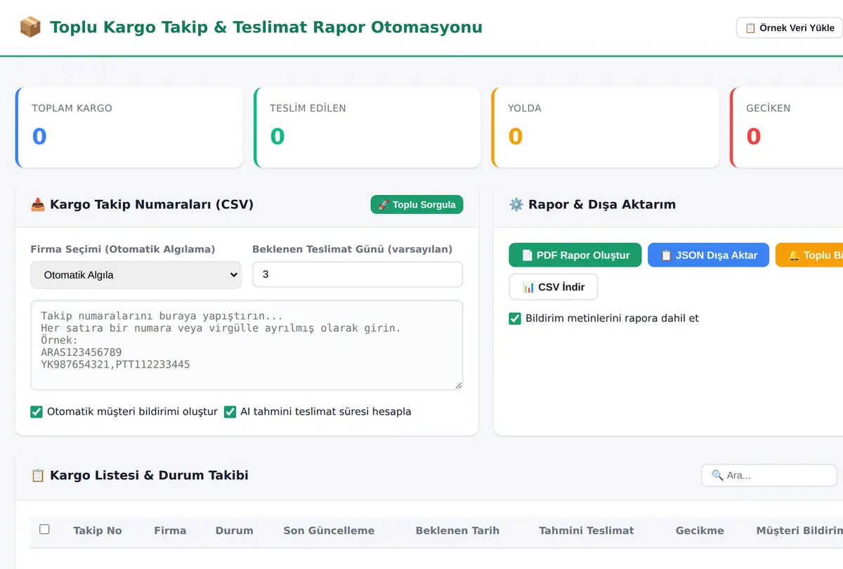 Toplu Kargo Takip & Teslimat Rapor Otomasyonu ekran görüntüsü