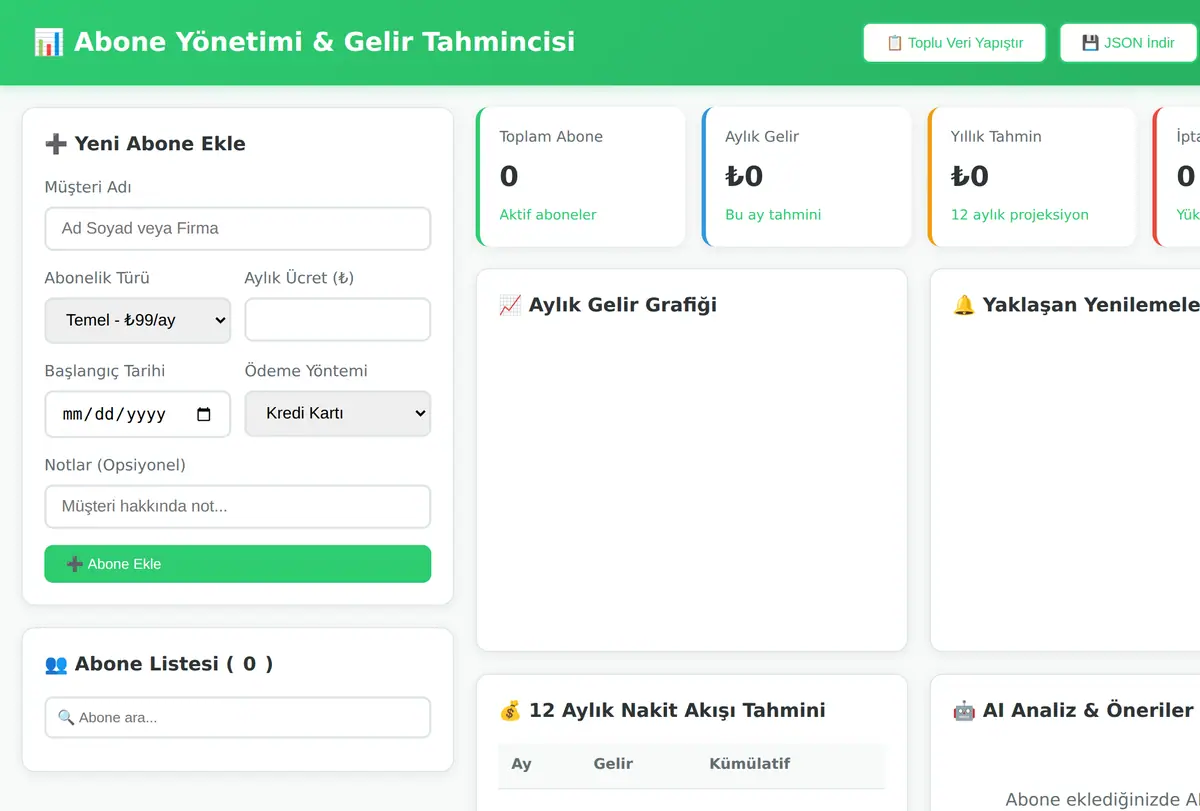 Abone Yönetimi & Gelir Tahmincisi - AI Destekli ekran görüntüsü