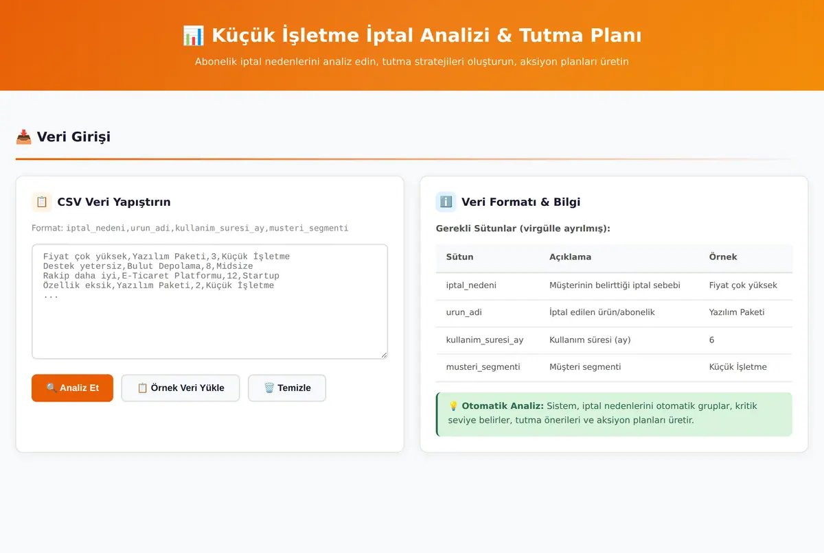 Küçük İşletme İptal Analizi & Tutma Planı ekran görüntüsü 2