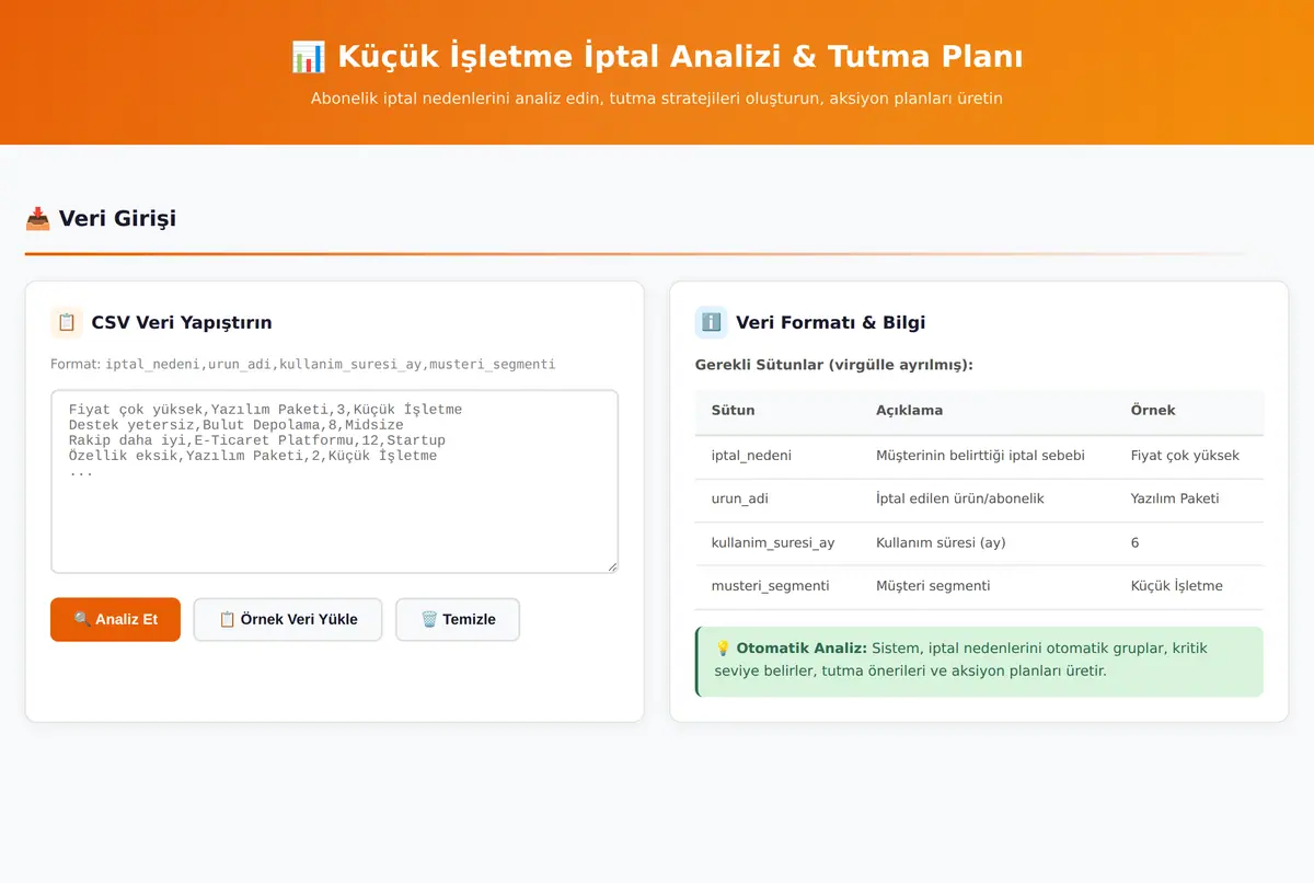 Küçük İşletme İptal Analizi & Tutma Planı ekran görüntüsü 3