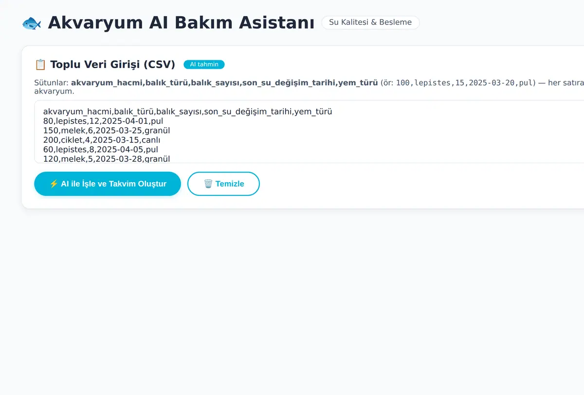 Akvaryum AI Bakım Asistanı: Su Kalitesi ve Besl ekran görüntüsü