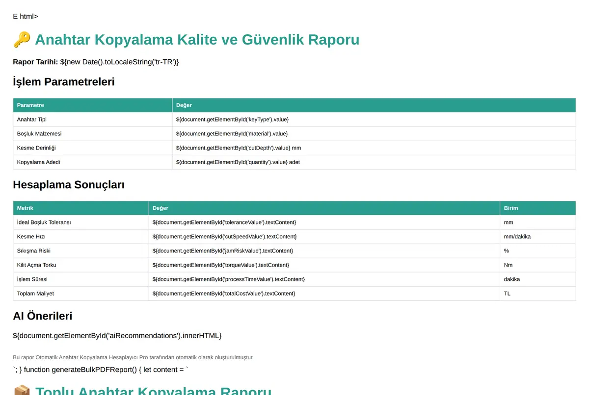 Anahtar Kopyalama Raporu ekran görüntüsü 2