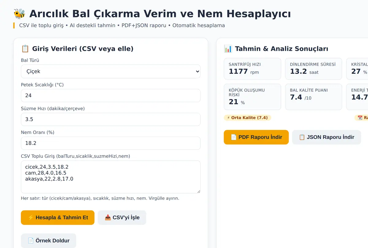 Arıcılık Bal Çıkarma Verim ve Nem Hesaplayıcı ekran görüntüsü