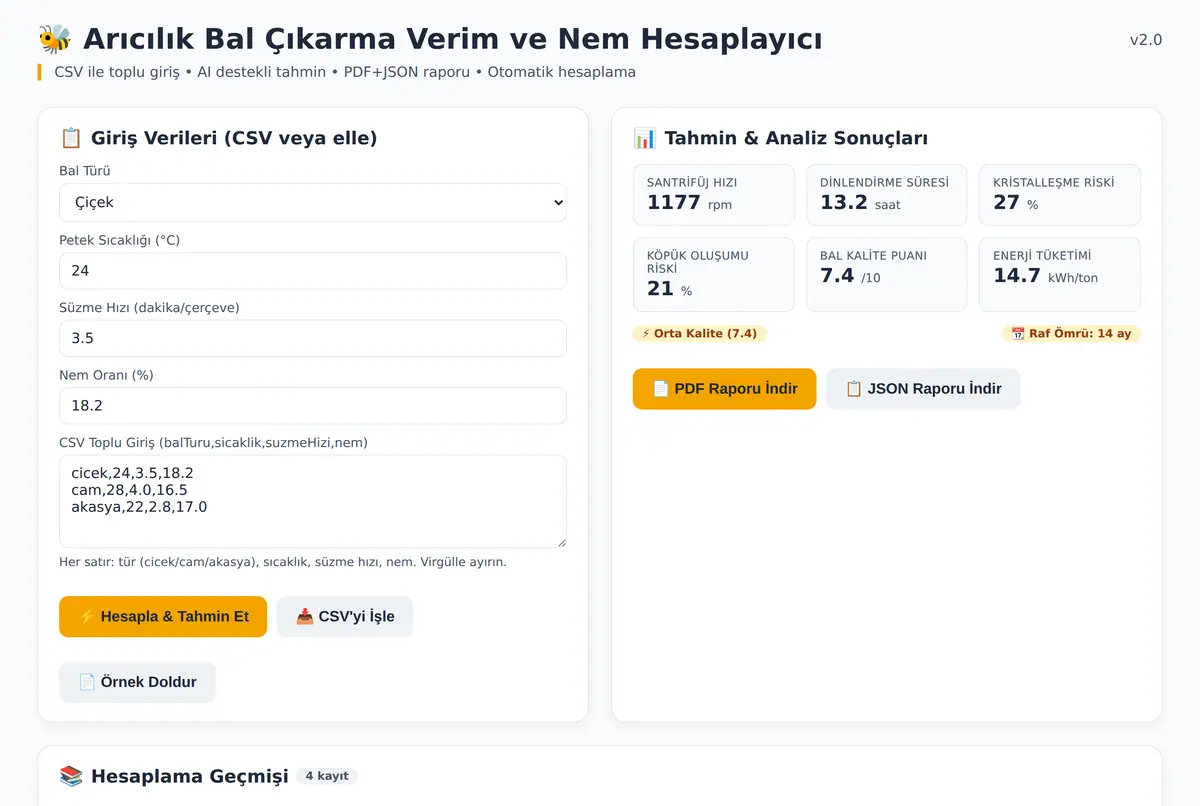 Arıcılık Bal Çıkarma Verim ve Nem Hesaplayıcı ekran görüntüsü 2