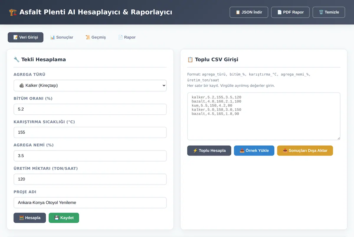 Asfalt Plenti AI Hesaplayıcı & Raporlayıcı ekran görüntüsü 2
