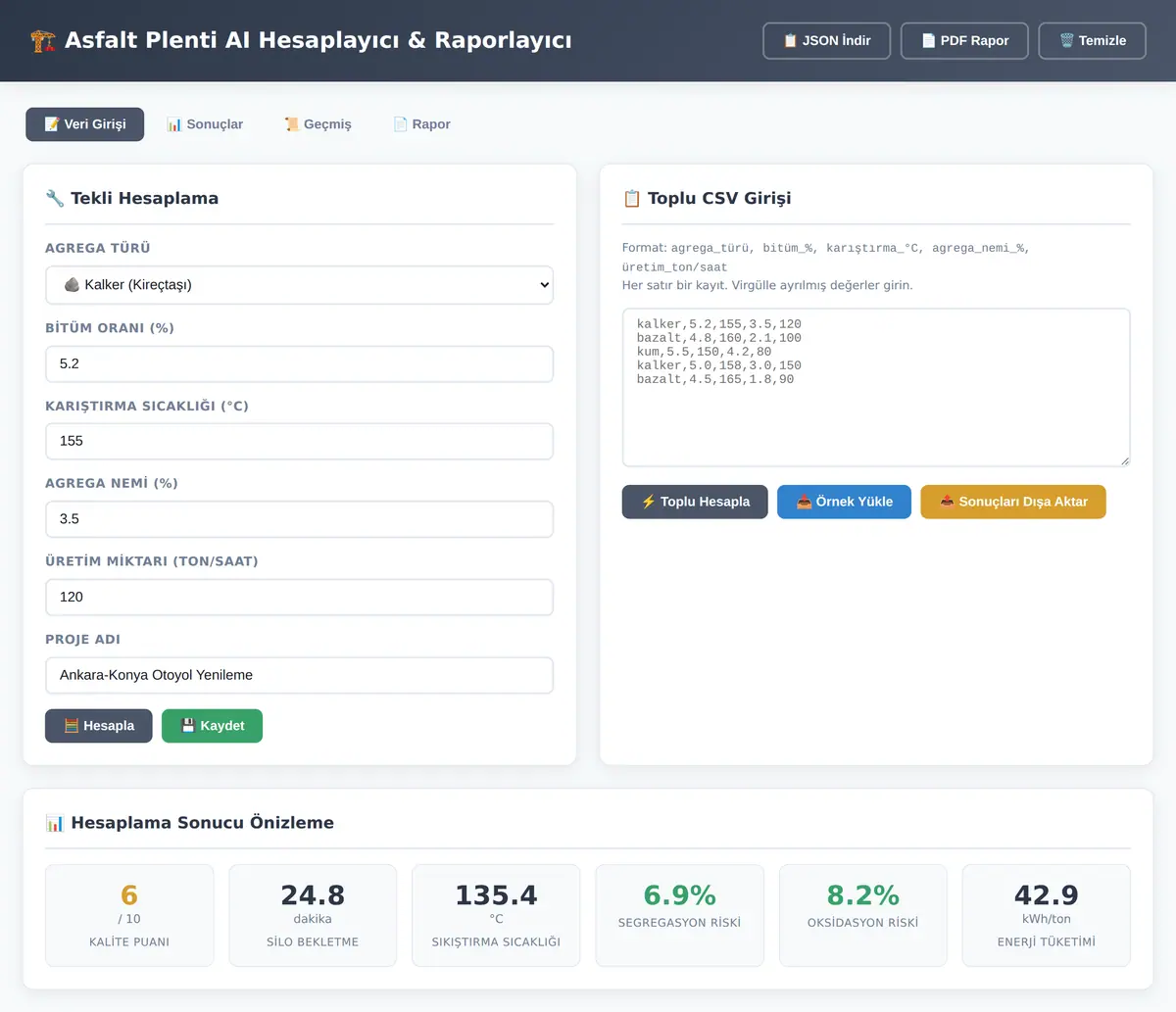 Asfalt Plenti AI Hesaplayıcı & Raporlayıcı ekran görüntüsü 3