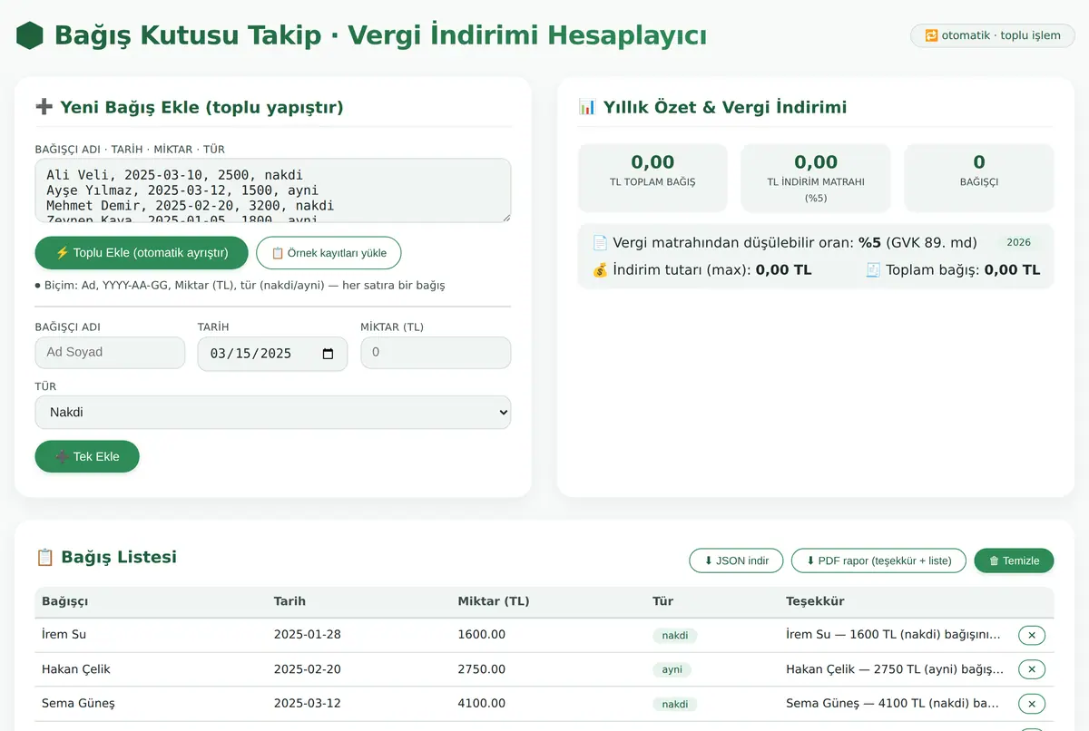 Bağış Kutusu Takip ve Vergi İndirimi ekran görüntüsü 2