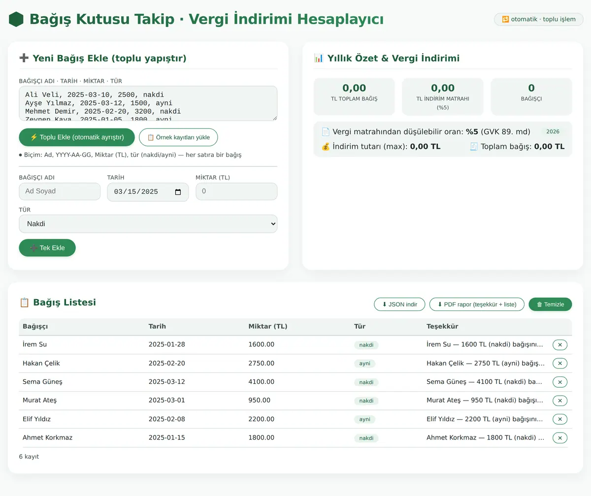 Bağış Kutusu Takip ve Vergi İndirimi ekran görüntüsü 3