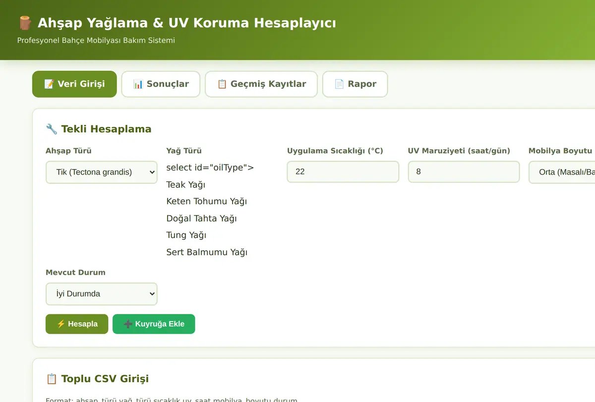 Ahşap Yağlama & UV Koruma Hesaplayıcı - Profesyonel ekran görüntüsü