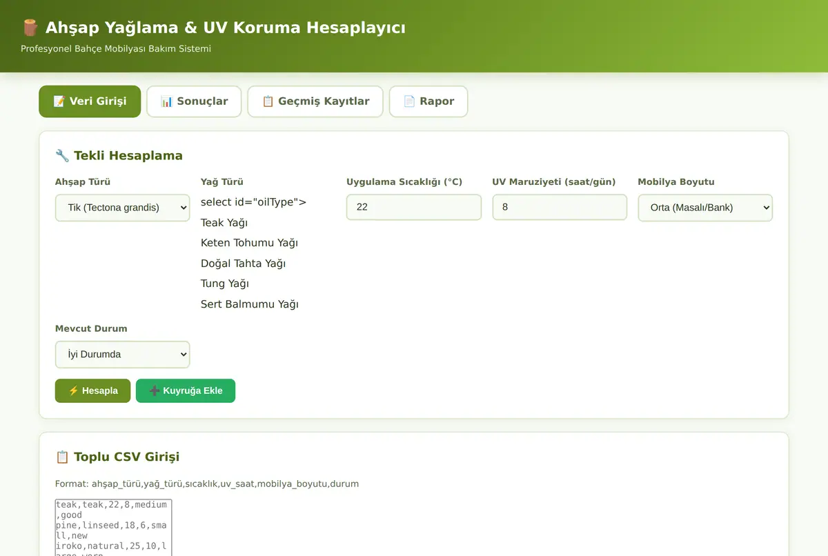 Ahşap Yağlama & UV Koruma Hesaplayıcı - Profesyonel ekran görüntüsü 2