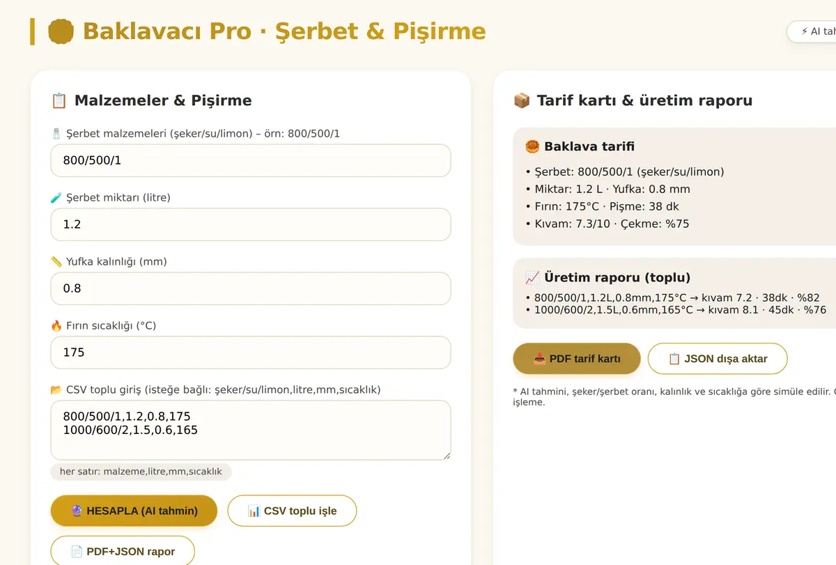 Baklavacı Pro: Şerbet & Pişirme Hesaplayıcı ekran görüntüsü