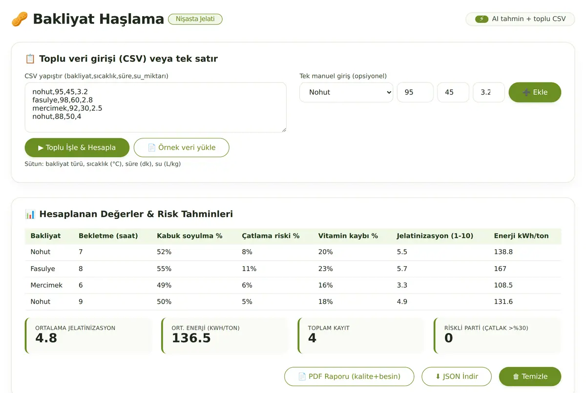 Bakliyat Haşlama Optimizasyonu & Nişasta Jelati ekran görüntüsü 2